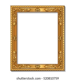 rectangular frame gold color with shadow on white background