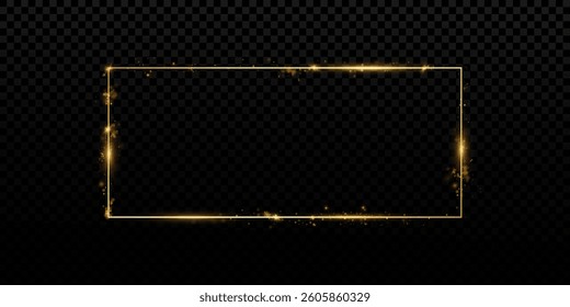 Rectangular frame. Gold frame with glitter, for advertising, congratulations, postcards.