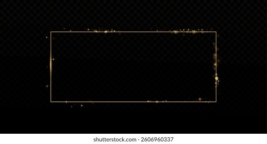 Rectangular frame. Gold frame with glitter, for advertising, congratulations, postcards.