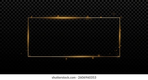 Rectangular frame. Gold frame with glitter, for advertising, congratulations, postcards.