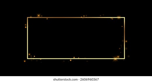 Rectangular frame. Gold frame with glitter, for advertising, congratulations, postcards.