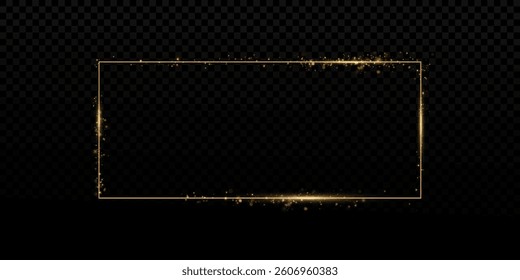 Rectangular frame. Gold frame with glitter, for advertising, congratulations, postcards.