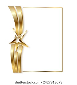Marco rectangular en color dorado sobre fondo blanco con una estrella dorada. El diseño perfecto para un premio, título, logotipo y banner publicitario. Vector