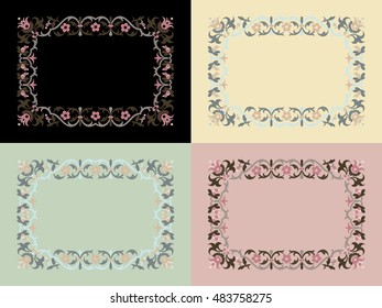 rectangular frame, graphic floral pattern, set of 4 colors