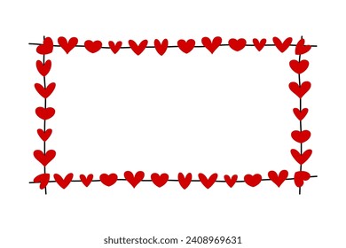 Rectangular frame with hearts. Colored silhouette. Horizontal front view. Vector simple flat graphic illustration. Isolated object on a white background. Isolate.