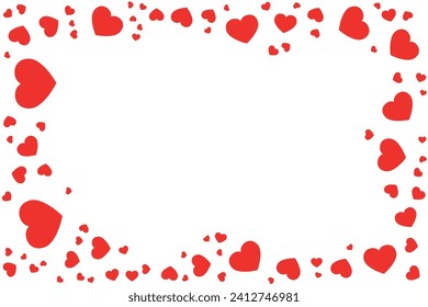 Rectangular frame of hearts on white background