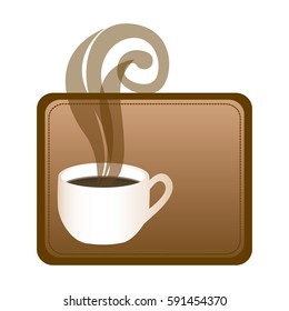 rectangular frame with hot cup of coffee vector illustration