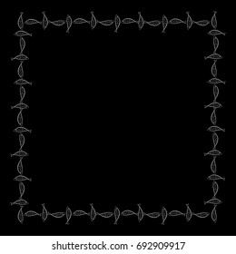 Rectangular frame. Ichthys is a symbol of fish. The ancient acronym of the name of Jesus Christ in Christian religion.  Vector design