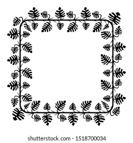 rectangular frame with a leaf theme with black isolated white background.