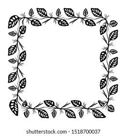 rectangular frame with a leaf theme with black isolated white background.