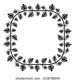 rectangular frame with a leaf theme with black isolated white background.