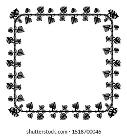 rectangular frame with a leaf theme with black isolated white background.