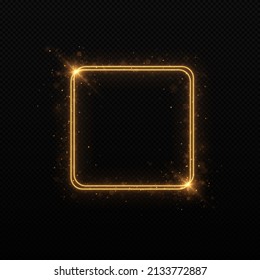 Rectangular frame with lights effects. Golden luxury realistic rectangle border. Frame with lights effects.