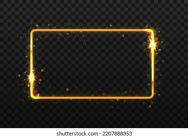 Rectangular frame with lights effects. Golden luxury realistic rectangle border. Frame with lights effects.