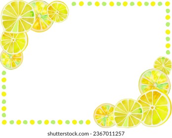 Rectangular frame lined with sliced lemons, watercolor illustration