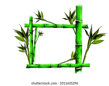 rectangular frame made of branches of bamboo sketch vector graphics color picture