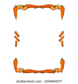 Rectangular frame made of carrots, carrot sticks and carrot slices. Decorative element with fresh vegetables on white background for your design