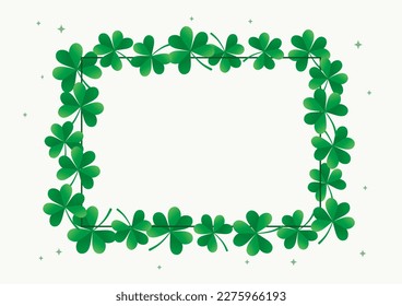 Rectangular Frame Made Of Green Trefoil Clover Leaves With Blank Space In Center. Vector Graphic Template. Isolated Elements. Off-White Background. Great For St. Patrick’s Day Designs.