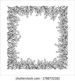 Rectangular frame made from leaves. A hand-drawn element for decorating greeting cards, wedding invitations,  seasonal decor, borders, photo and a daily planner.