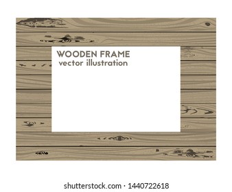 Rectangular frame made of wood. Vector illustration. Wooden texture.