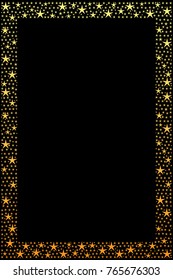 Rectangular frame made of yellow, gold, orange, stars, gradient of colors. Isolated image on a black background.