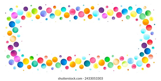 A rectangular frame of multicolored dots floats on a white background, perfect for adding a festive touch to invitations or announcements.