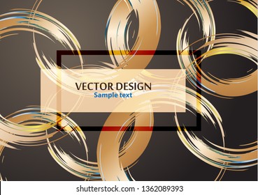 Rectangular frame on the background of round brush strokes. Bright abstract colorful background with place for text for your design. Vector illustration