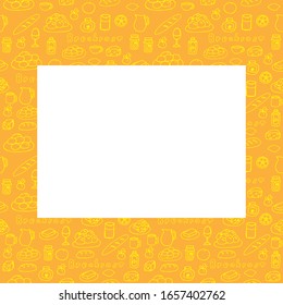 Rectangular frame on orange seamless food pattern, vector illustration