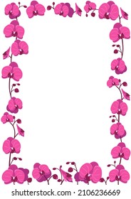 Rectangular frame with orchid flowers. Floral botanical background. Template for greeting card, invitation or wedding postcard. Vector illustration in flat style on white background