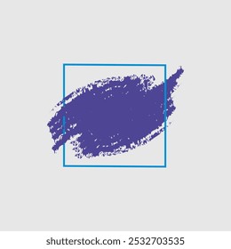  a rectangular frame outlined in a bright blue color. Inside the frame, there is a bold, textured brushstroke in a deep purple hue. 