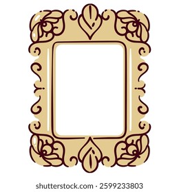 Rectangular frame for painting and mirror. Vintage carved photo border of rectangle shape. Antique, art gallery mascot, frame with ornament cartoon vector illustration