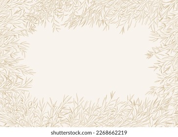 Rectangular frame with pampas grass. Cover template with dry grass. Earth tones. Botanical background with copy space. Vector illustration. Layout border for greeting card, logos, covers, labels.