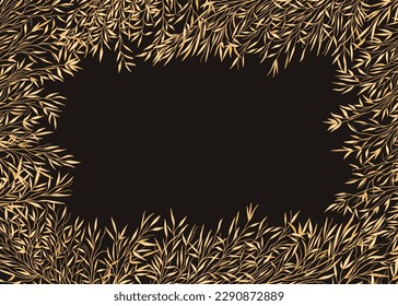 Rectangular frame with pampas grass. Dark background. Card with dry grass. Layout border for greeting, logos, covers, labels. Sketch.