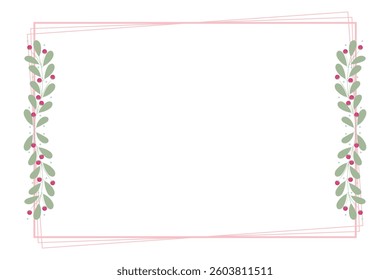 Rectangular Frame With Pink And Green Leaves Decoration