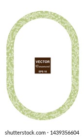 Rectangular frame with round-cornered grass pattern, decorative line,Hand drawn flower,green