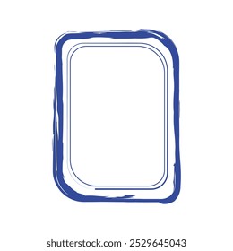 a rectangular frame with rounded corners. The outer edge of the frame is outlined in a bold blue color, while the inner part has a thinner, lighter blue line that follows the same rounded shape.