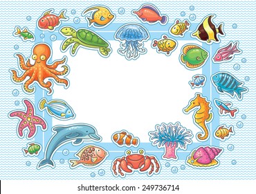 Rectangular frame with sea animals, no gradients