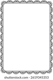 A rectangular frame is shown with a repeating scalloped pattern along its edge in a simple line drawing style. This elegant border features a decorative motif perfect for certificates and invitations.