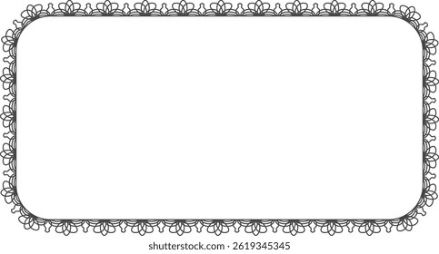 A rectangular frame is shown with a simple floral pattern along its edge.  The image offers a neat border with a delicate repetitive motif for text or pictures. Cartoon vector illustration