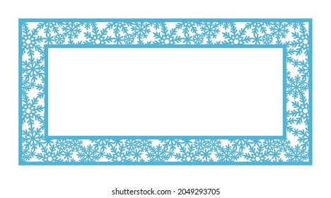 Rectangular frame with snowflakes. Winter decoration for Christmas, New Year holidays. Template for plotter laser cutting of paper, metal engraving, wood carving, plywood, cnc. Vector illustration.