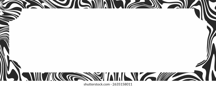 A rectangular frame with a stark black and white, swirling, abstract pattern reminiscent of marble or zebra stripes.
