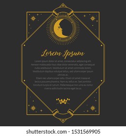 Rectangular Frame With Stars And Moon In Retro Style On A Black Background