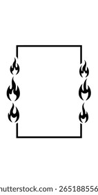 Um quadro retangular com ícones estilizados de fogo que decoram os cantos. Uma simples borda de arte em linha com um tema quente e arejado para designs modernos.