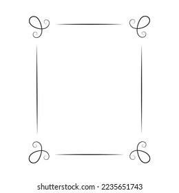 Rectangular frame template with decorated corners. Vector design illustration.