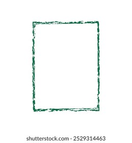 a rectangular frame with a textured, uneven green border. The interior of the frame is blank and white, creating a contrast with the rough edges of the frame.