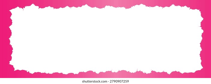 A rectangular frame with a torn paper effect and rough edges, featuring a vibrant pink gradient color, isolated on white background.