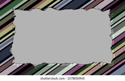 Rectangular frame with uneven torn inner edge of striped color. different colors and colors