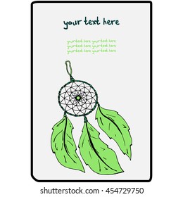The rectangular frame with a vector image Dream catcher. Illustration for the fans Indians. There is a place for your text. It can be used for packaging, invitations, holiday cards, etc.