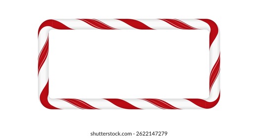 Rectangular frame vector with red and white stripes. Lollipop cane. For seasonal decor, decoration, decorative design. Cartoon style. Isolated background. Illustration.