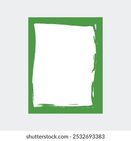 a rectangular frame with a vibrant green border. The interior of the frame is blank and white, providing a space for potential text or images. 